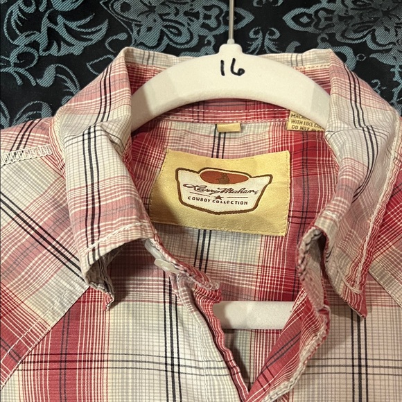 LARRY MAHAN MENS Red and White Plaid Button Down Shirt, nice, size small - Picture 4 of 7